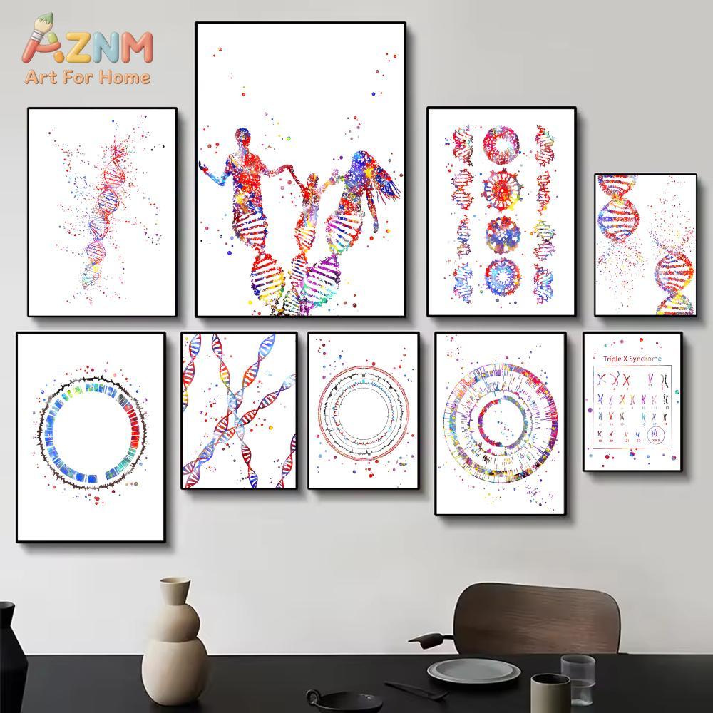 Medical Lab And Science - AZNM Bunter Aquarell-DNA-Gene-Leinwanddruck, menschliche Familie, Chromosom,